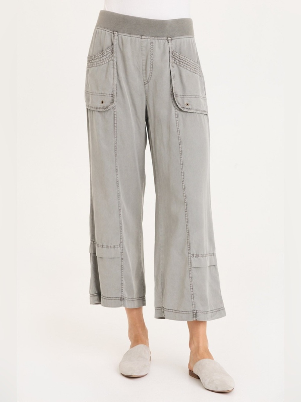 XCVI MALLIS PULL-ON TWILL GAUCHO PANT
 GRAY